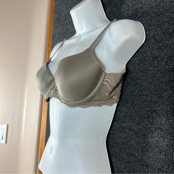 Spanx Undietectable Moss Green With Pink Lace Trim Underwire Bra Women's 34B - Picture 15 of 17